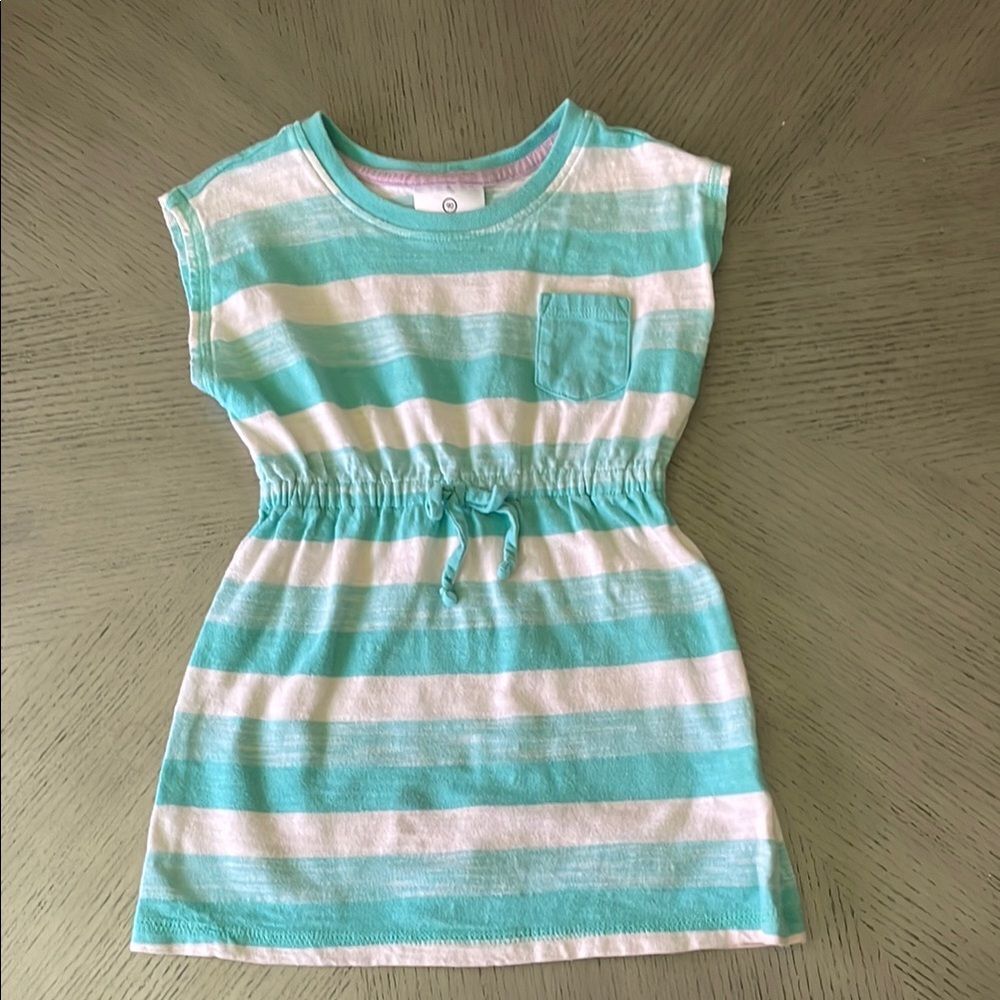 Hanna Anderson Striped Teal and White Dress size 90(2T)